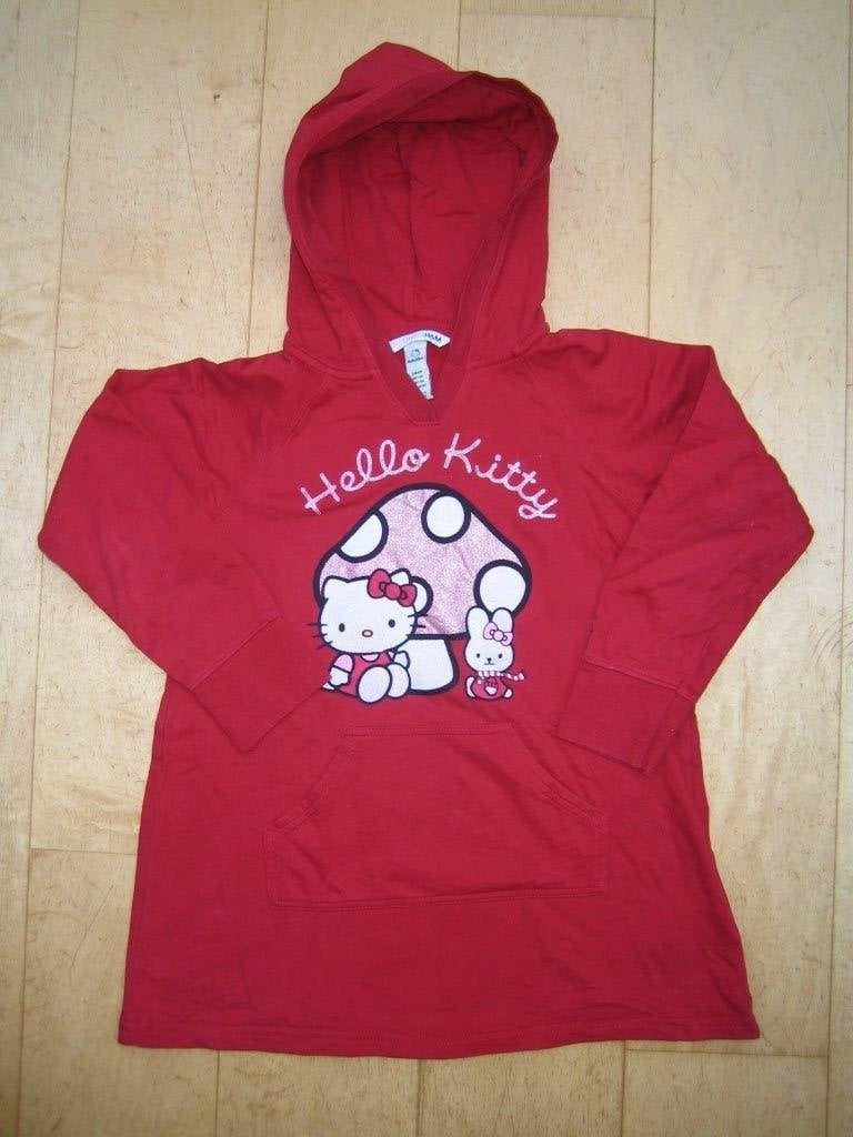 Hello kitty, lang donkerroodshirt met kapuchon,, Kinderen en Baby's, Kinderkleding | Maat 128, Ophalen of Verzenden, Zo goed als nieuw