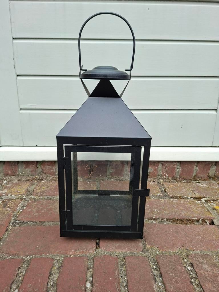Windlicht/Lantaarn - zwart 37cm Hoog nieuw, Huis en Inrichting, Woonaccessoires | Kandelaars en Kaarsen, 25 tot 50 cm, Zwart, Nieuw