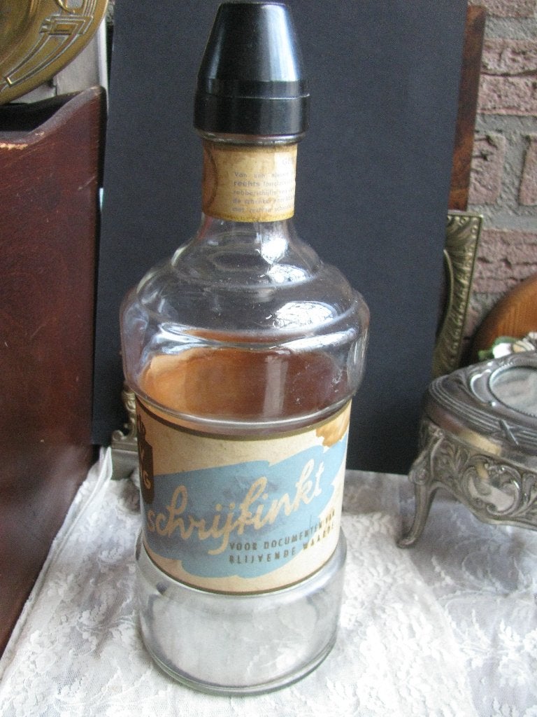 Grote Oude Inktfles Schrijfinkt VNG / Den Haag, Antiek en Kunst, Curiosa en Brocante, Verzenden