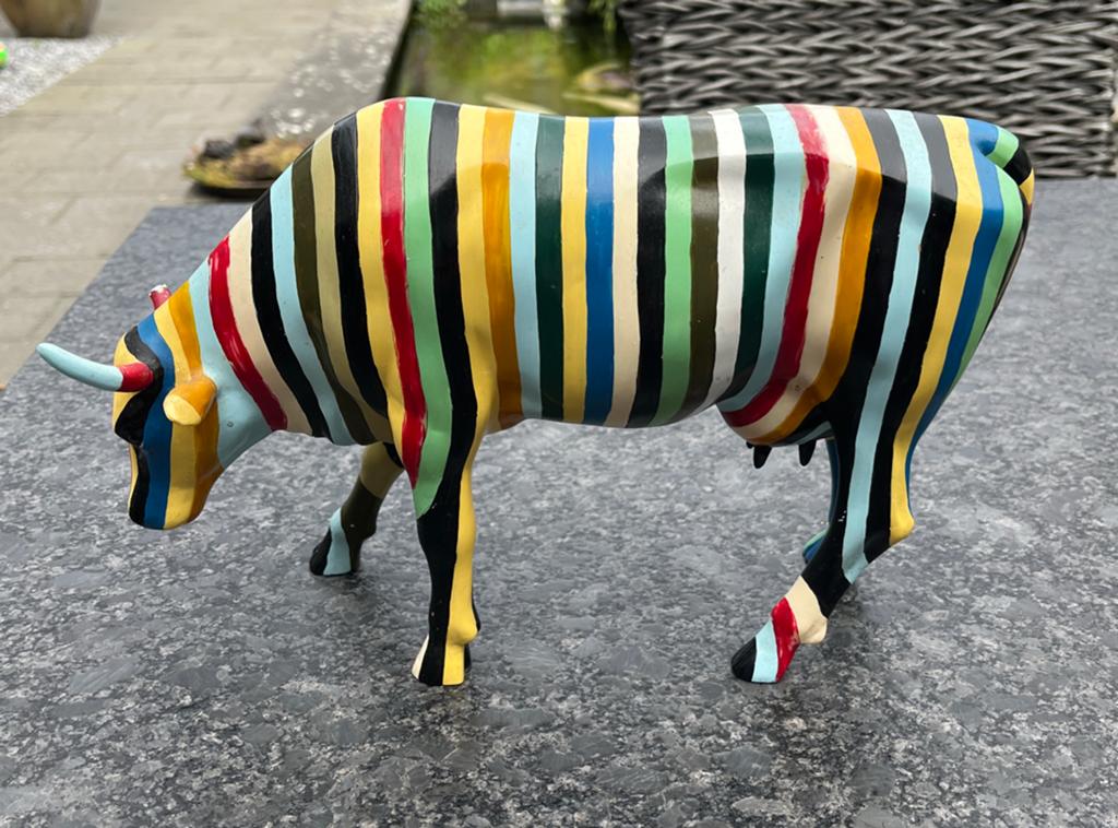 gestreepte stier sculptuur cowparade holdings corps, Kunststof, Ophalen of Verzenden, Zoogdier, 20 - 50 cm
