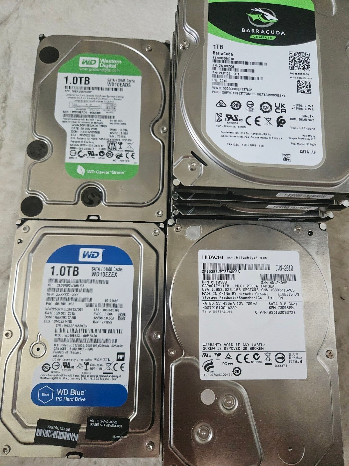 Diverse 1TB SATA harde schijven - WD, Seagate, Hitachi, Computers en Software, Harde schijven, Intern, Gebruikt, Western Digital, Seagate, Hitachi