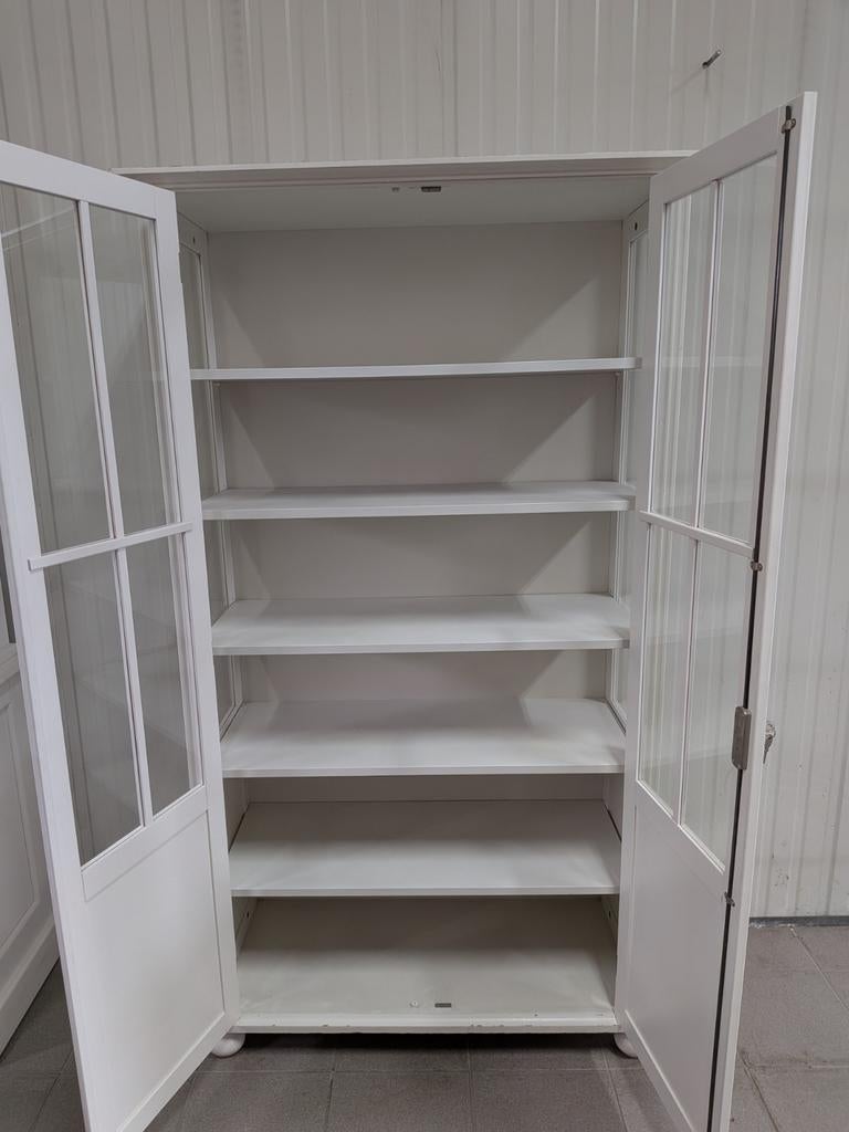 Landelijke Witte Vitrinekast | 104 x 45 x 185 cm | Glasdeur, Ophalen, Glas, Onbekend, 50 tot 100 cm