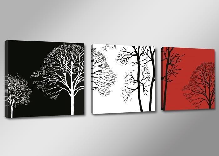 Zwart Wit Rood Bomen * 3 Luik van Canvas Nieuw 50x150cm, Ophalen of Verzenden