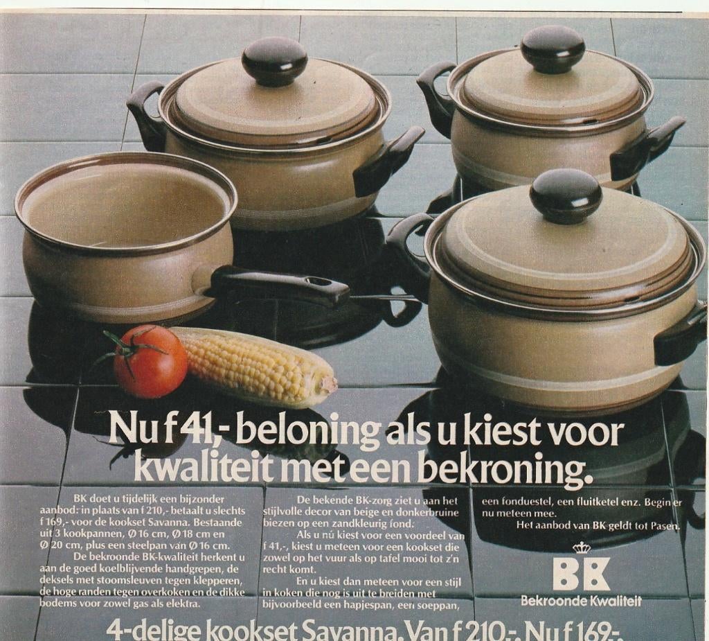 Retro reclame 1982 BK Kampen beige pannen jaren 80, Verzenden, Overige typen