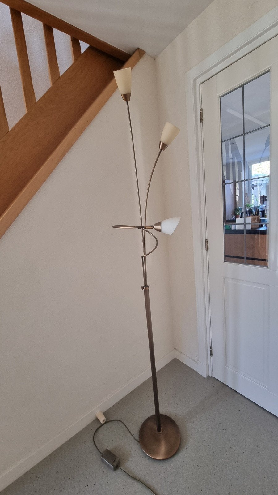 Steinhauer Vloerlamp met Leeslamp - Brons/Opaalglas, Ophalen, Gebruikt, Modern klassiek, Glas