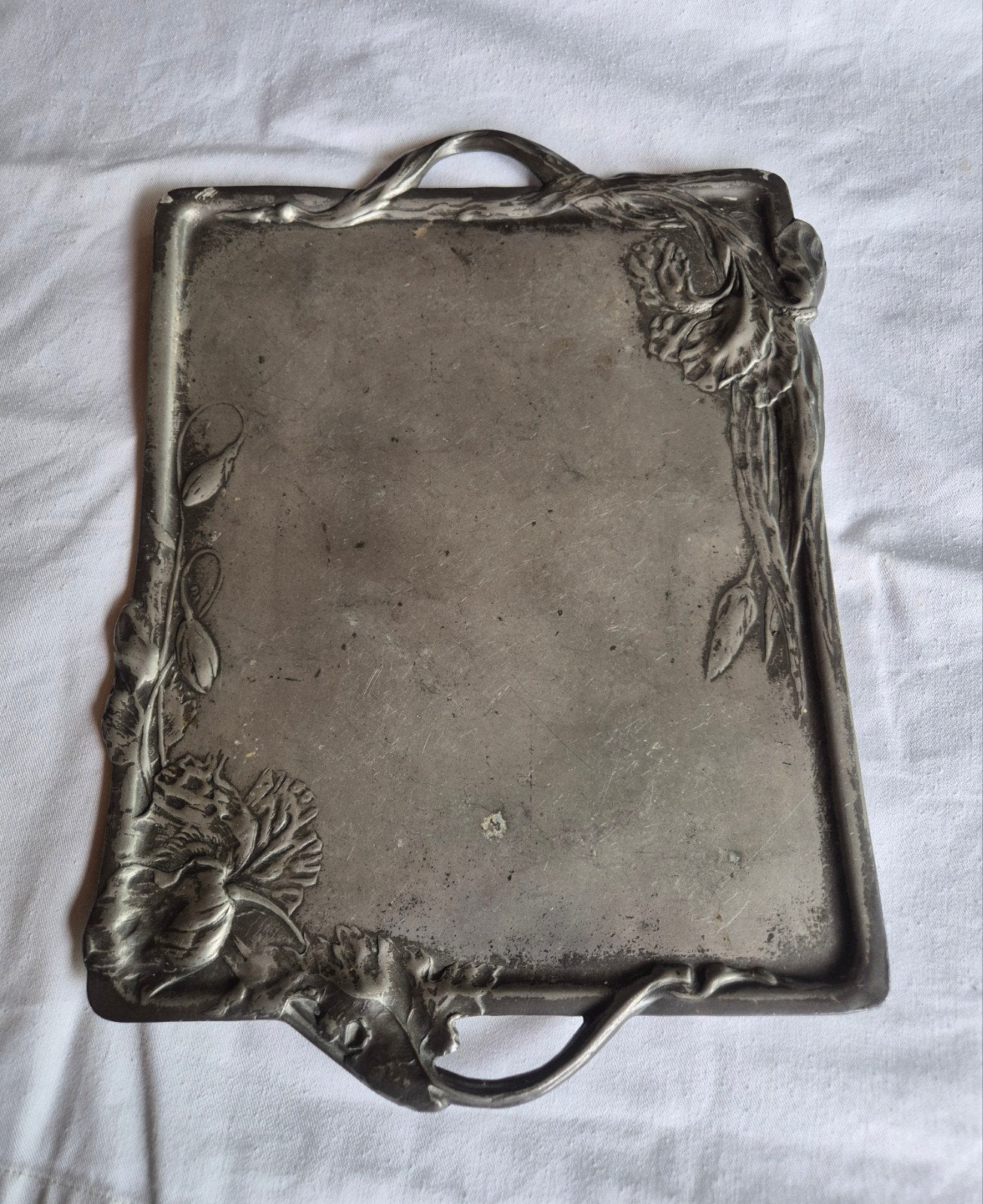 Antieke Kayserzinn dienblad, tin, bloemmotief, Antiek en Kunst, Ophalen of Verzenden