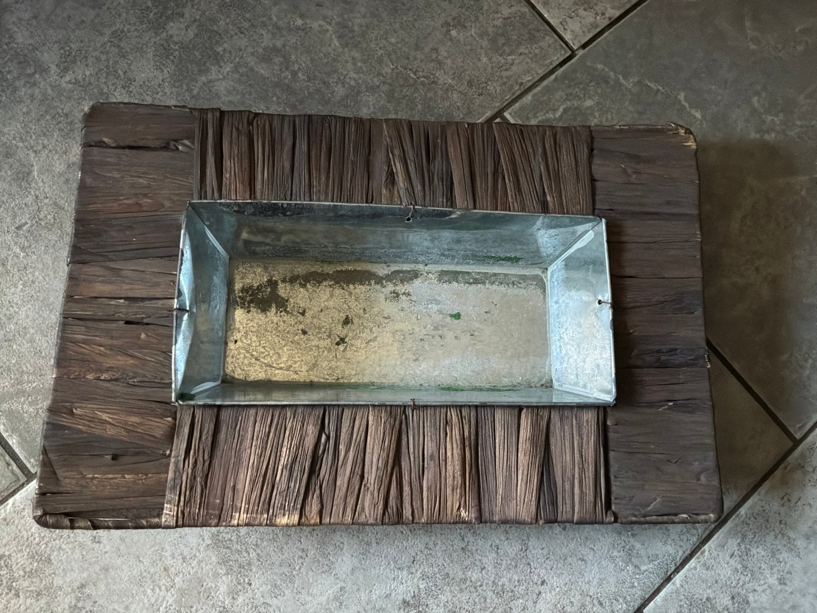 Decoratieve schaal met blikken binnenbak, Ophalen, Vintage, Gebruikt, Natuurlijk materiaal