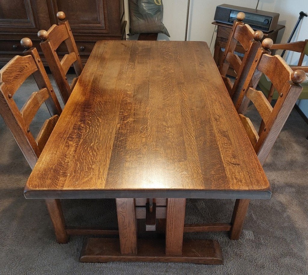 Keukentafel + stoelen, Ophalen, Gebruikt, Eikenhout, 50 tot 100 cm