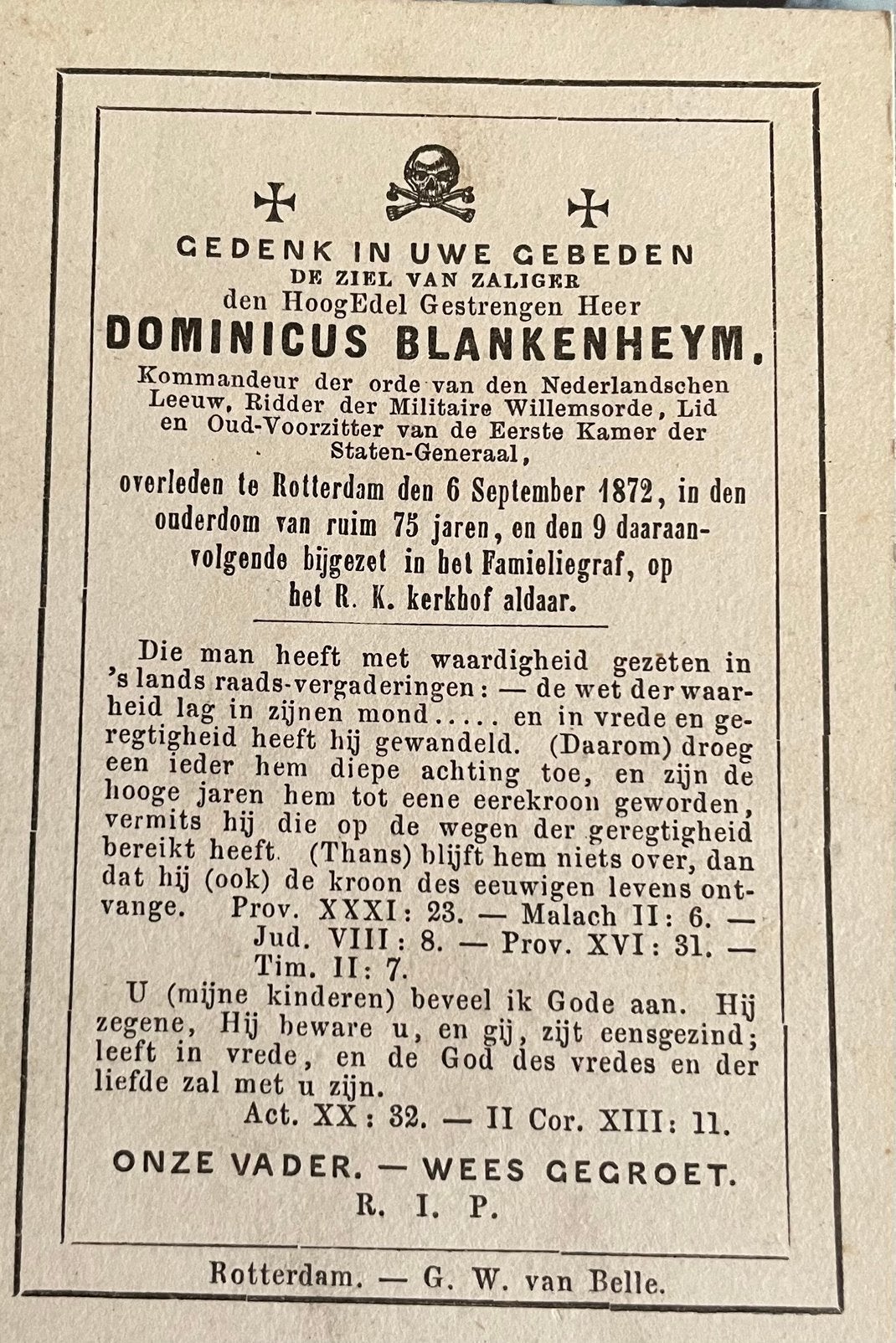 Dominicus Blankenheym Overleden 1872., Ophalen of Verzenden