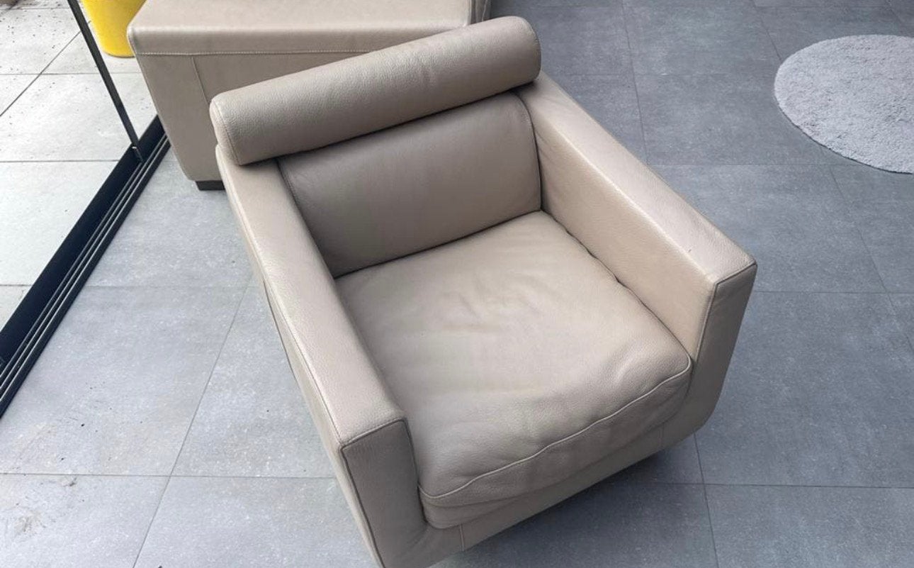 Luxe Natuzzi leren draaibaar fauteuil, Ophalen, Gebruikt