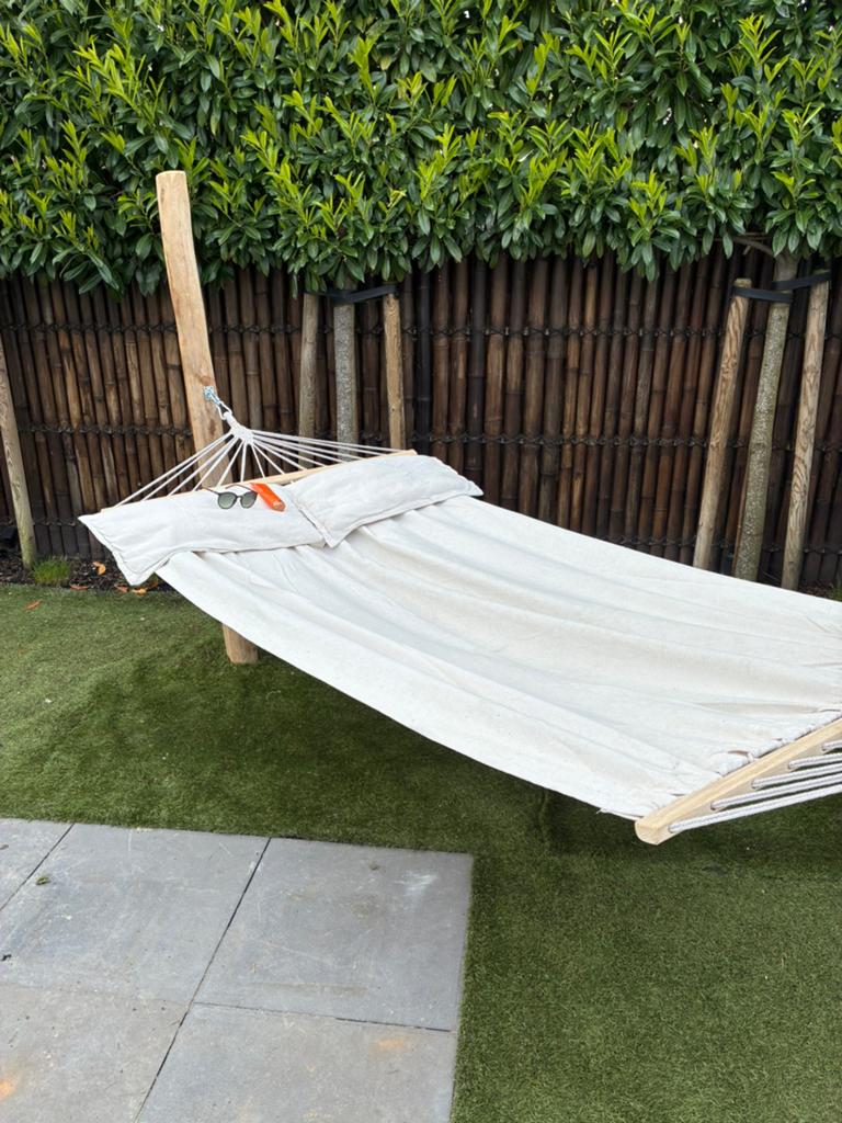 Stevige hangmat met Robinia palen | inclusief montage!, Tuin en Terras, Ophalen of Verzenden, Nieuw, Meerpersoons, Binnen