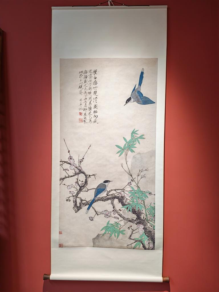 Decoratieve Chinese schildering - Vogels en bloesem, Ophalen of Verzenden
