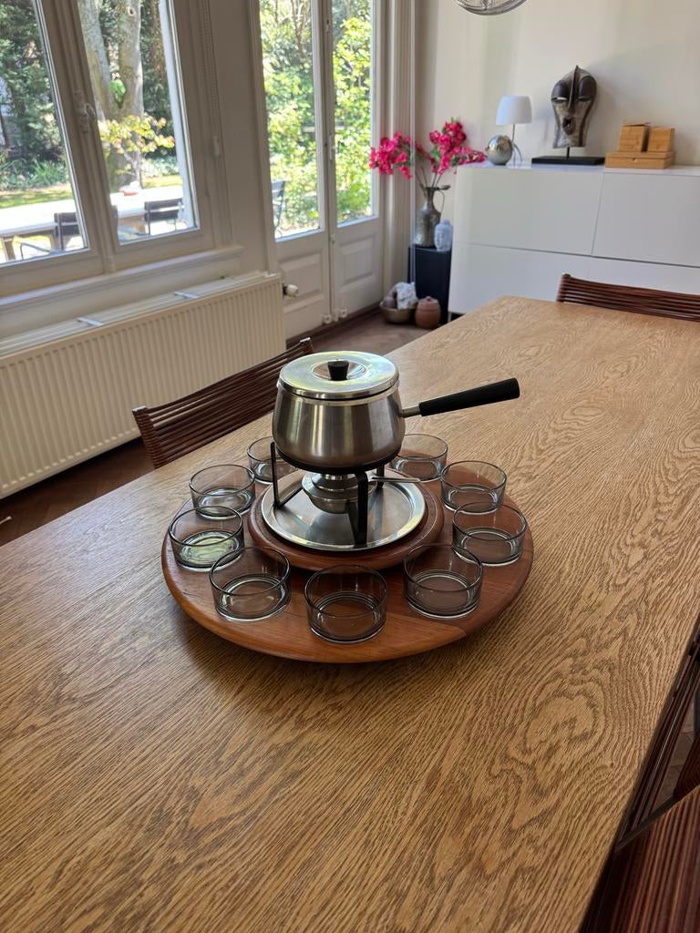 Digsmed Fondueset met draaiplateau en 8 schaaltjes, Ophalen of Verzenden, Zo goed als nieuw, Brander, Fondueset