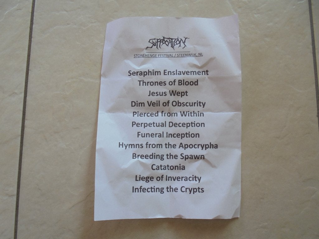 SUFFOCATION setlist Stonehenge 2024, Ophalen of Verzenden, Nieuw, Overige typen