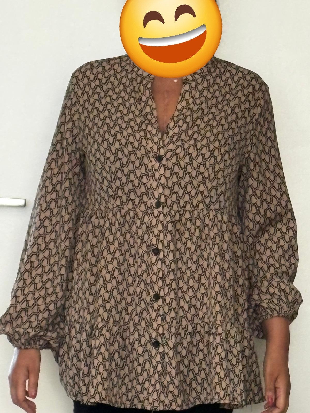 Leuke blouse met patroon, maat 38, Ophalen of Verzenden, Gedragen, Maat 38/40 (M), Bruin