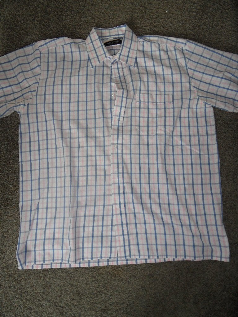 Sportief geruit overhemd korte mouw, maat 41, Ophalen of Verzenden, Gedragen, Blauw, Halswijdte 41/42 (L)