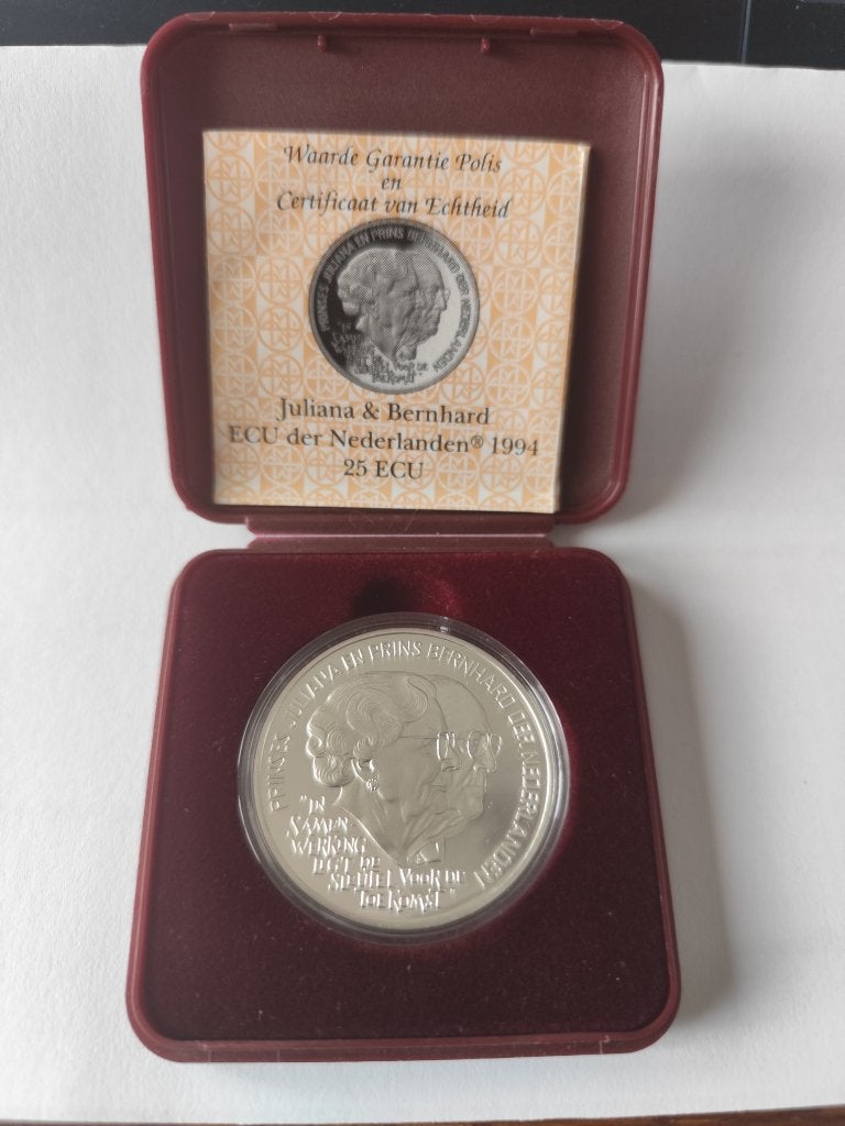 25 Ecu 1994 in etui, Postzegels en Munten, Koningin Beatrix, Zilver, Losse munt, Overige waardes