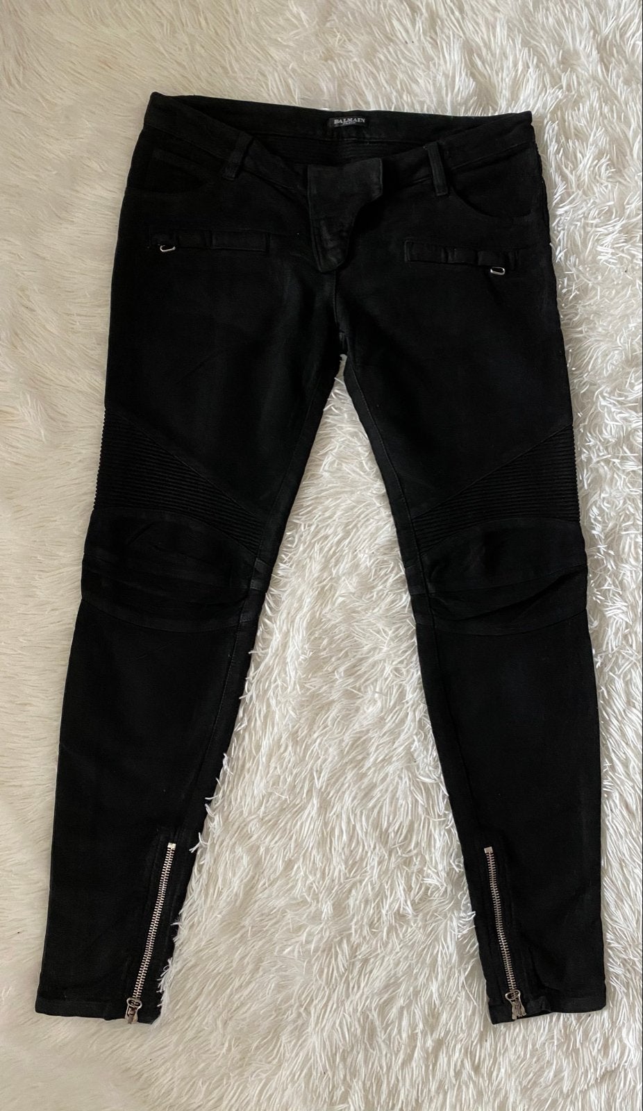 Balmain Paris biker jeans zgan zwart kleur in maat 42, Zwart, Maat 42/44 (L), Ophalen of Verzenden, Zo goed als nieuw