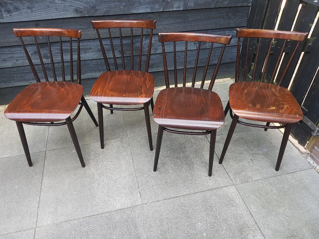 Set Spijlenstoelen met Tafel - Vintage jaren 60-70, Ophalen, Bruin, Vintage, Vier