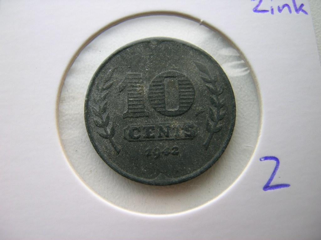 Dubbeltje 1942 zink (nr 2), Ophalen of Verzenden, Koningin Wilhelmina, 10 cent, Losse munt