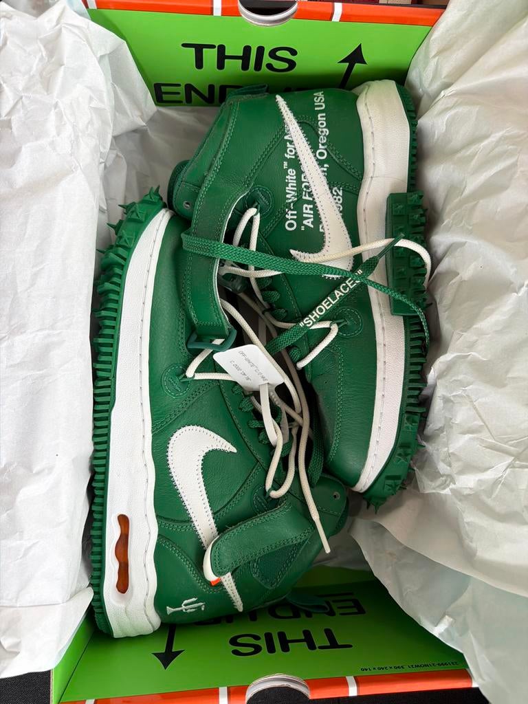 Off-White Nike Air Force 1 Mid SP LTHR Pine Green/White, Kleding | Heren, Schoenen, Nieuw, Sneakers of Gympen, Overige kleuren