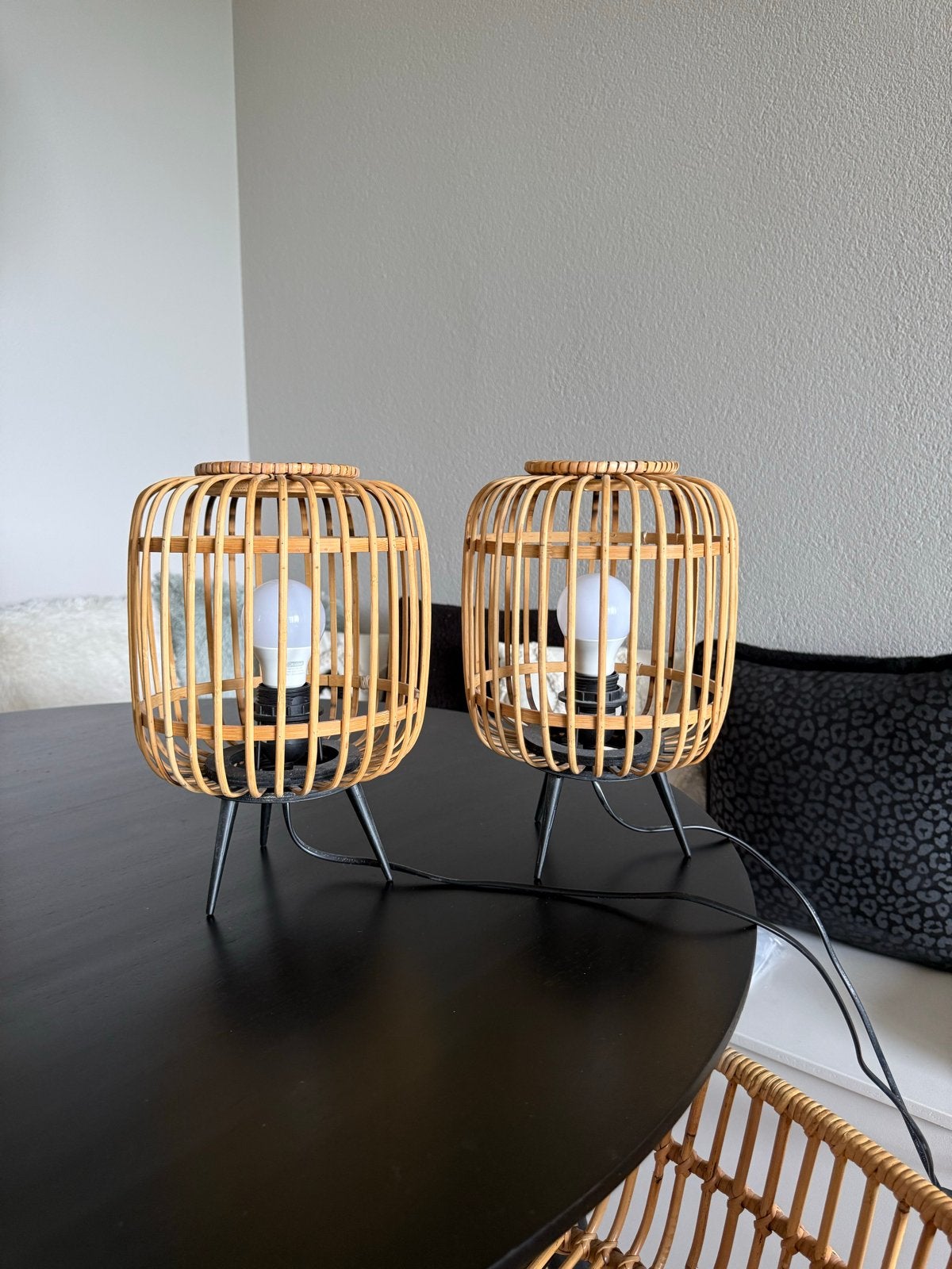 Set van 2 rotan tafellampen - Scandinavisch/Bohemian-kwantum, Ophalen, Scandinavisch, Overige merken, Meerkleurig
