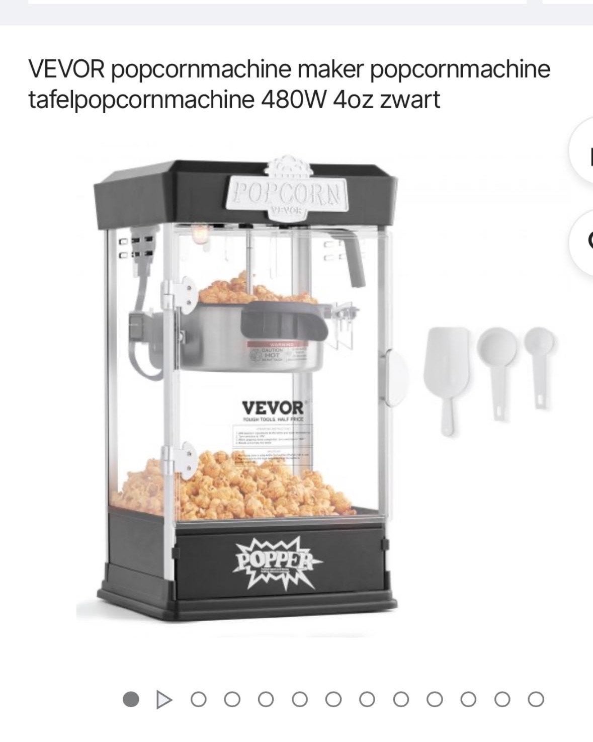VEVOR Popcornmachine 480W 4oz Zwart, Witgoed en Apparatuur, Ophalen of Verzenden