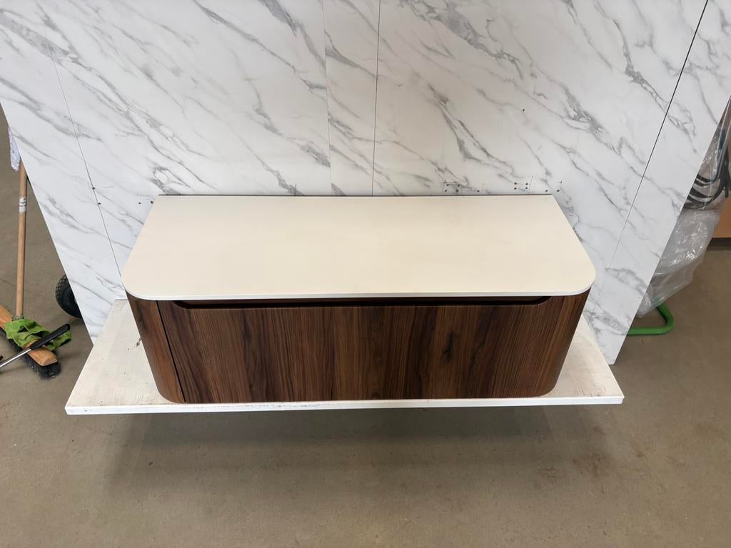 Badkamermeubel 120 cm – Juice–Dark Oak–Solid Surface topblad, 100 tot 150 cm, H&R badmeubelen, Wltradingnl@outlook.com, Nieuw