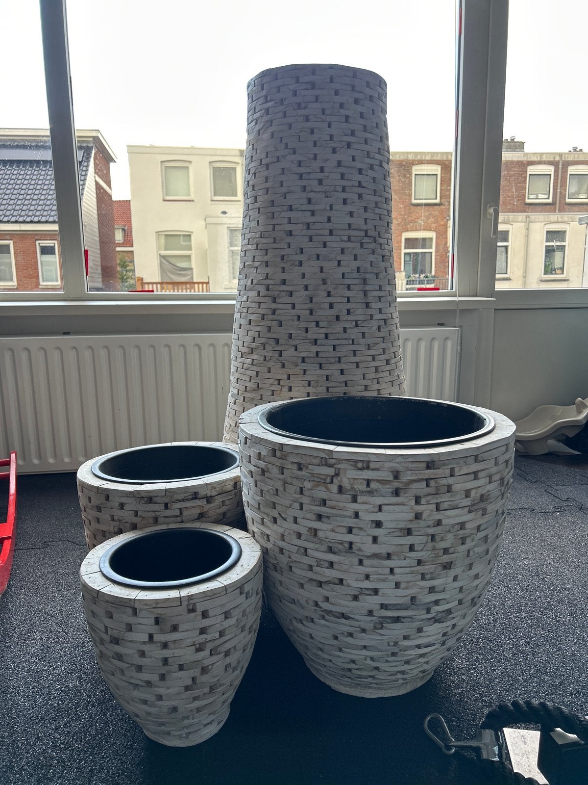Set van 4 houten plantenbakken - diverse maten, Ophalen, Minder dan 60 cm, Rond, Zo goed als nieuw