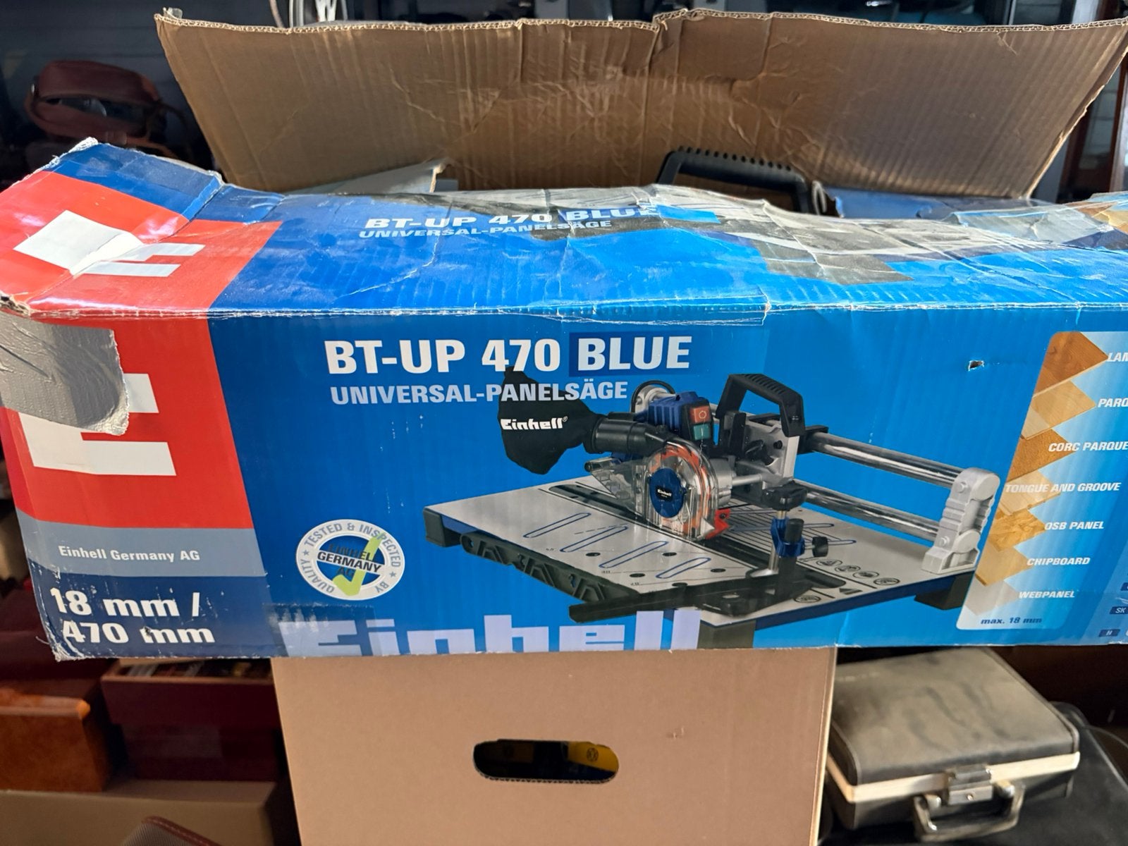Einhell paneelzaag, Ophalen, Nieuw, 1200 watt of meer, 70 mm of meer