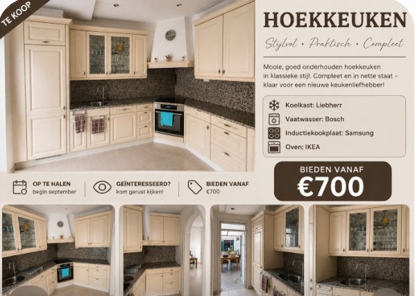 Goedonderhouden Hoekkeuken, Ophalen, Gebruikt, Hoekkeuken, Graniet of Steen