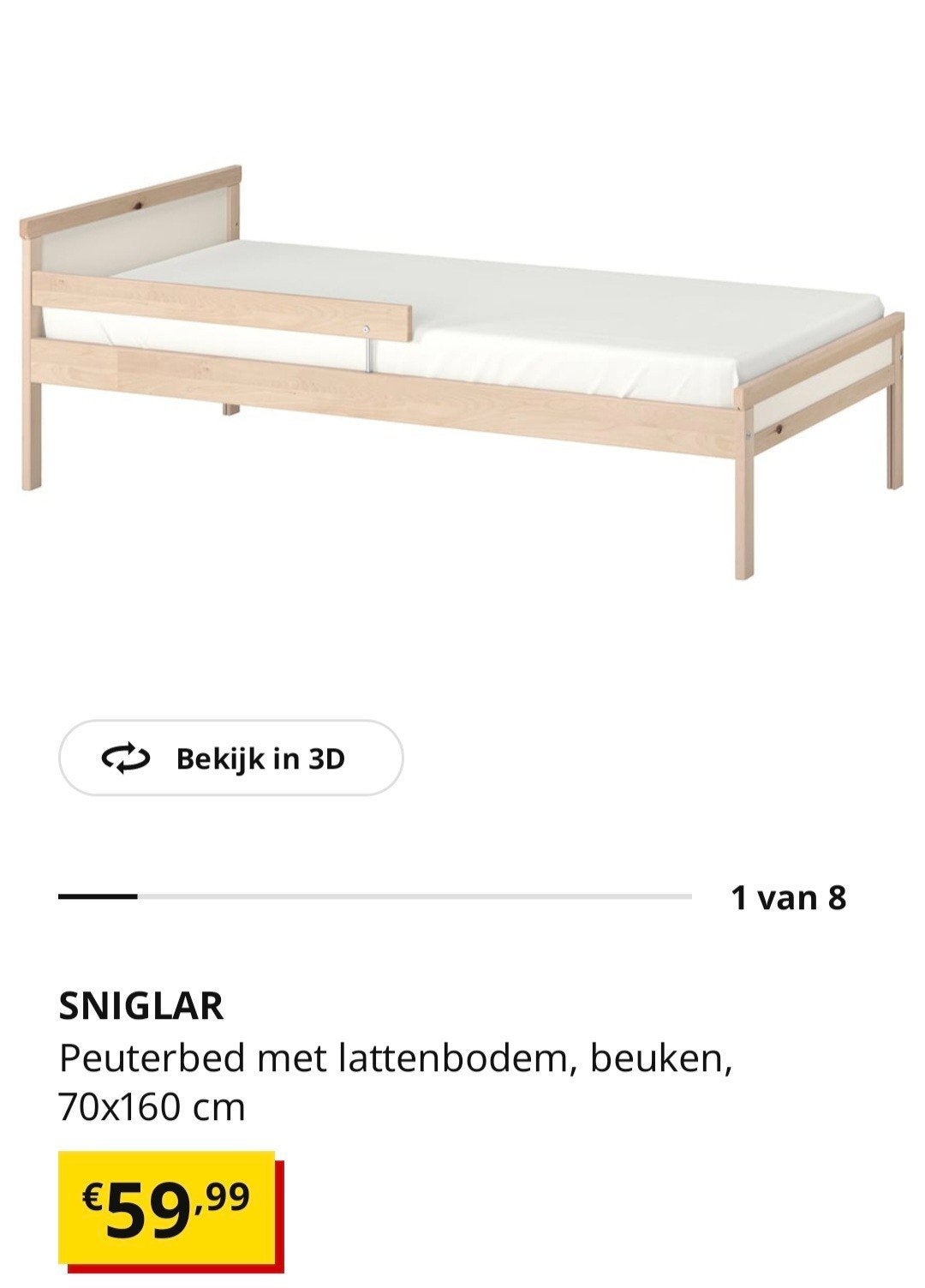IKEA SNIGLAR Peuterbed met lattenbodem en matras, Kinderen en Baby's, Kinderkamer | Bedden, Ophalen of Verzenden, Zo goed als nieuw