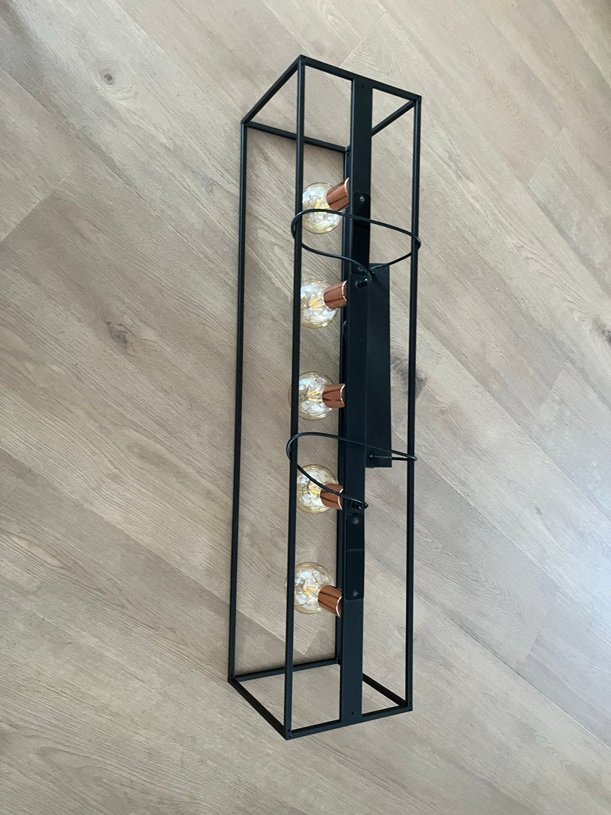 Moderne Zwarte Hanglamp met 5 Lampen, Ophalen of Verzenden, Zo goed als nieuw, Metaal, E27 (groot)