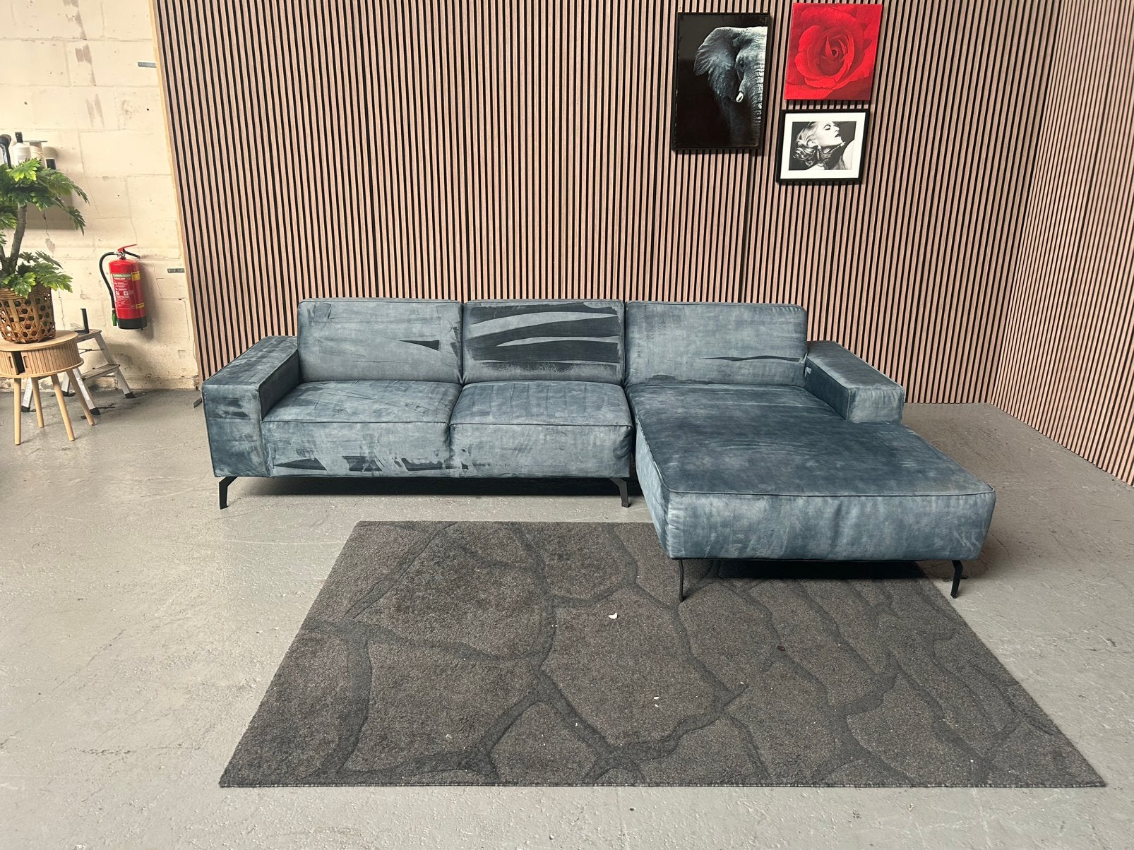 GRATIS LEVERING Velvet Loungebank Blauw 300X172 GEREINIGD, Huis en Inrichting, Loungebank velvet, Hoekbank, 300 cm of meer, Ophalen of Verzenden