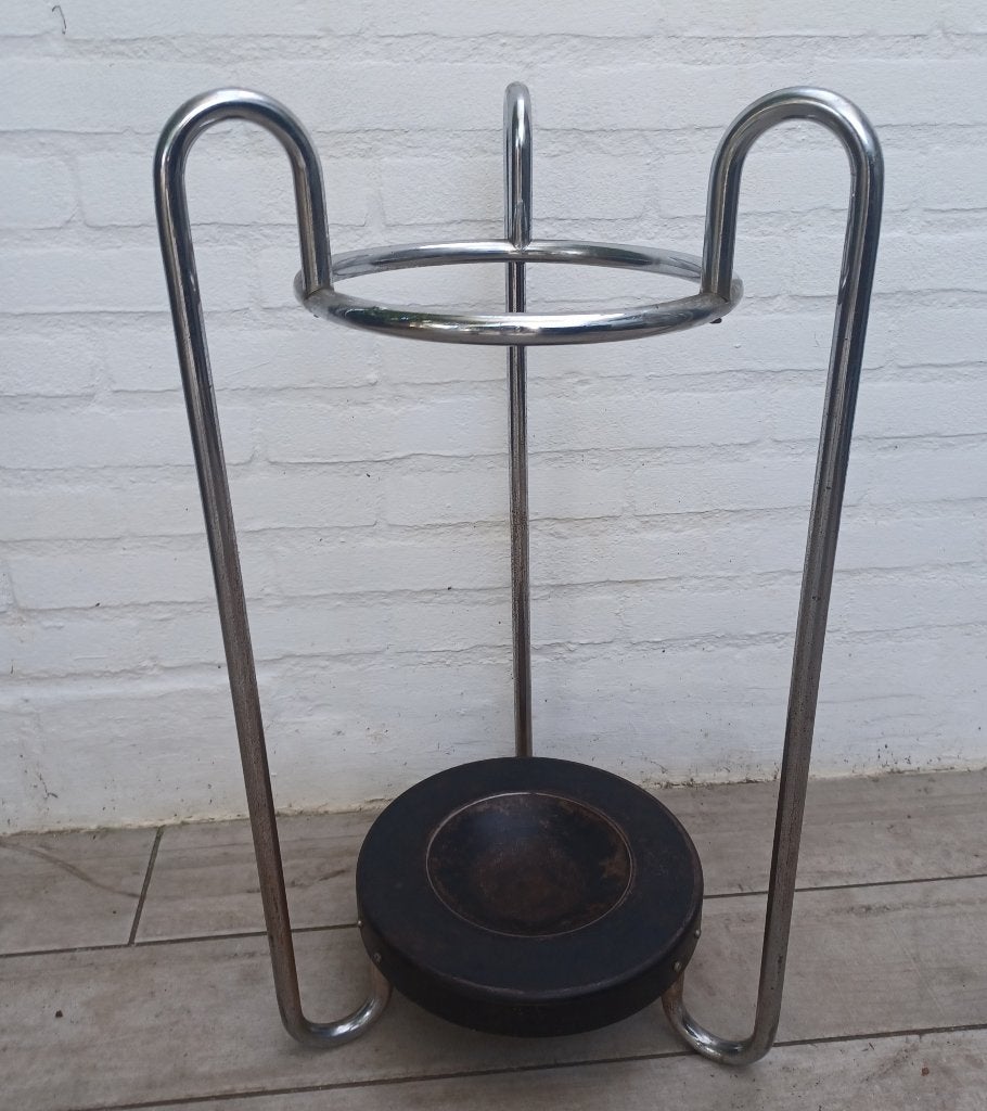Art Deco paraplubak , chromen buizen met zwart metalen bak, Ophalen of Verzenden, Gebruikt, Metaal