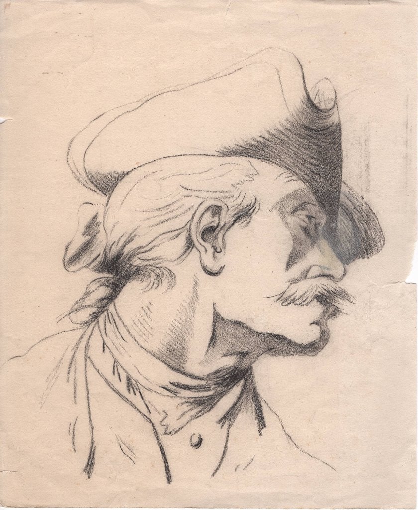 Franse School ca. 1800 Portret door volgeling van Parrocel, Ophalen of Verzenden, Tekening, Houtskooltekening