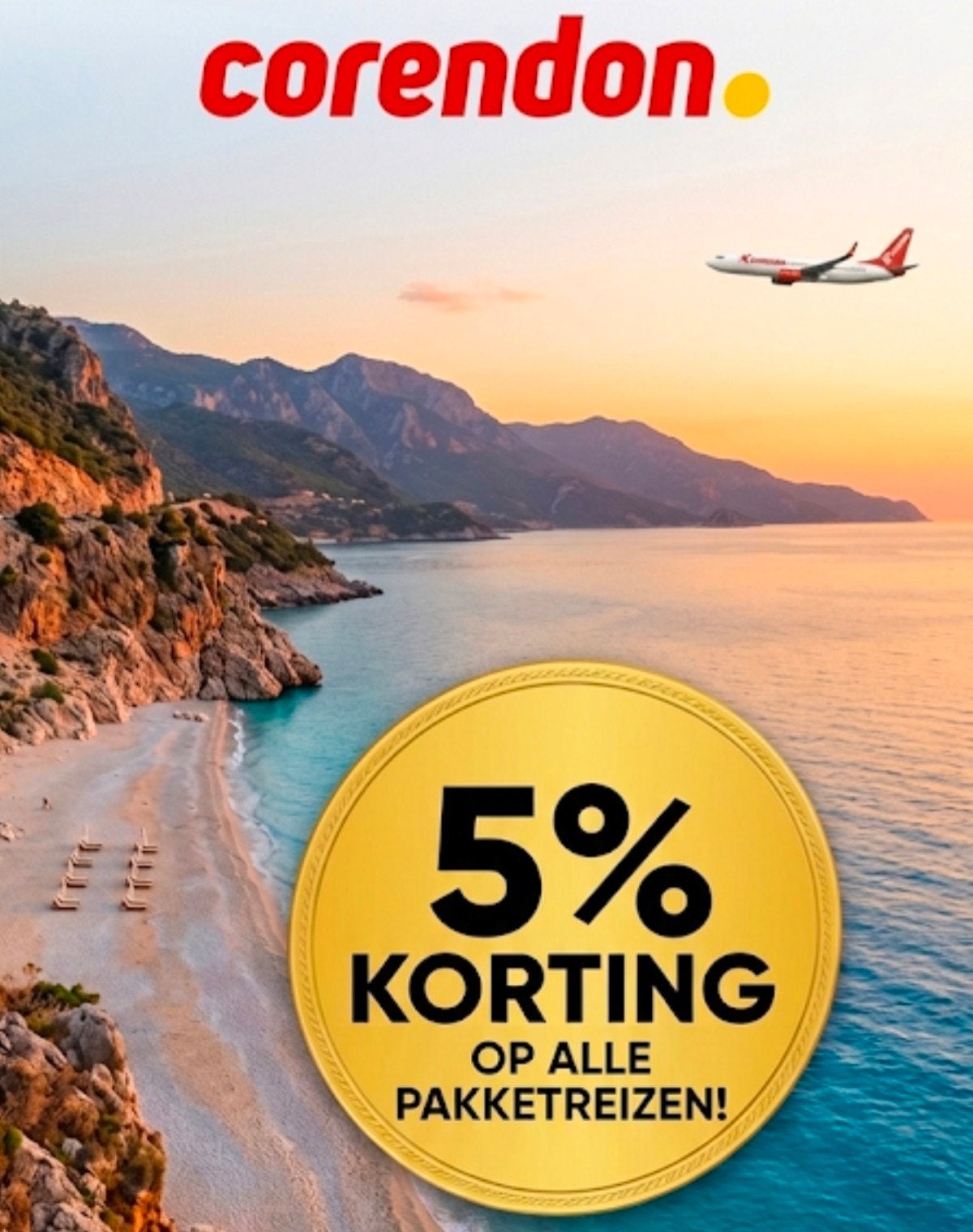 Corendon 5% extra korting op pakketreizen!, Kortingsbon