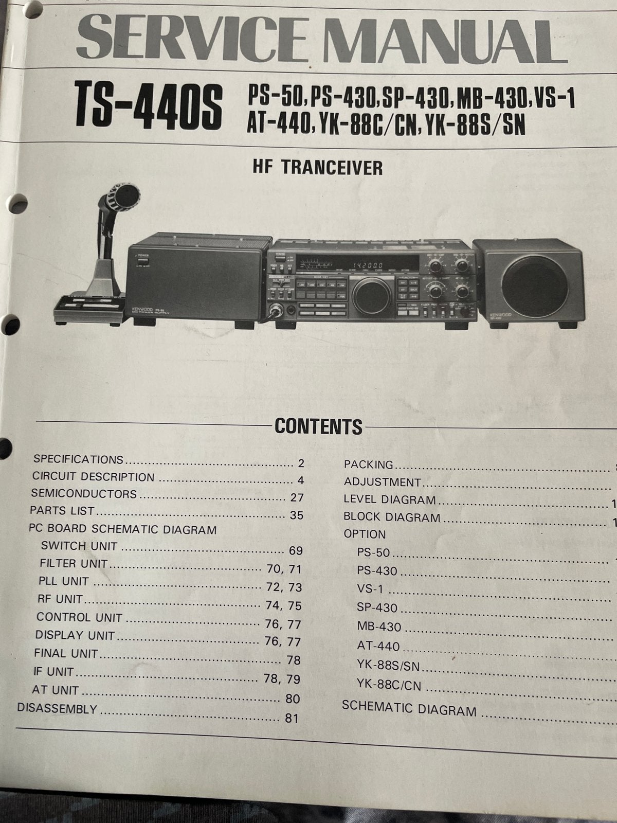 Kenwood TS-440S HF Transceiver Service Manual, Ophalen of Verzenden, Gebruikt, Zender en Ontvanger