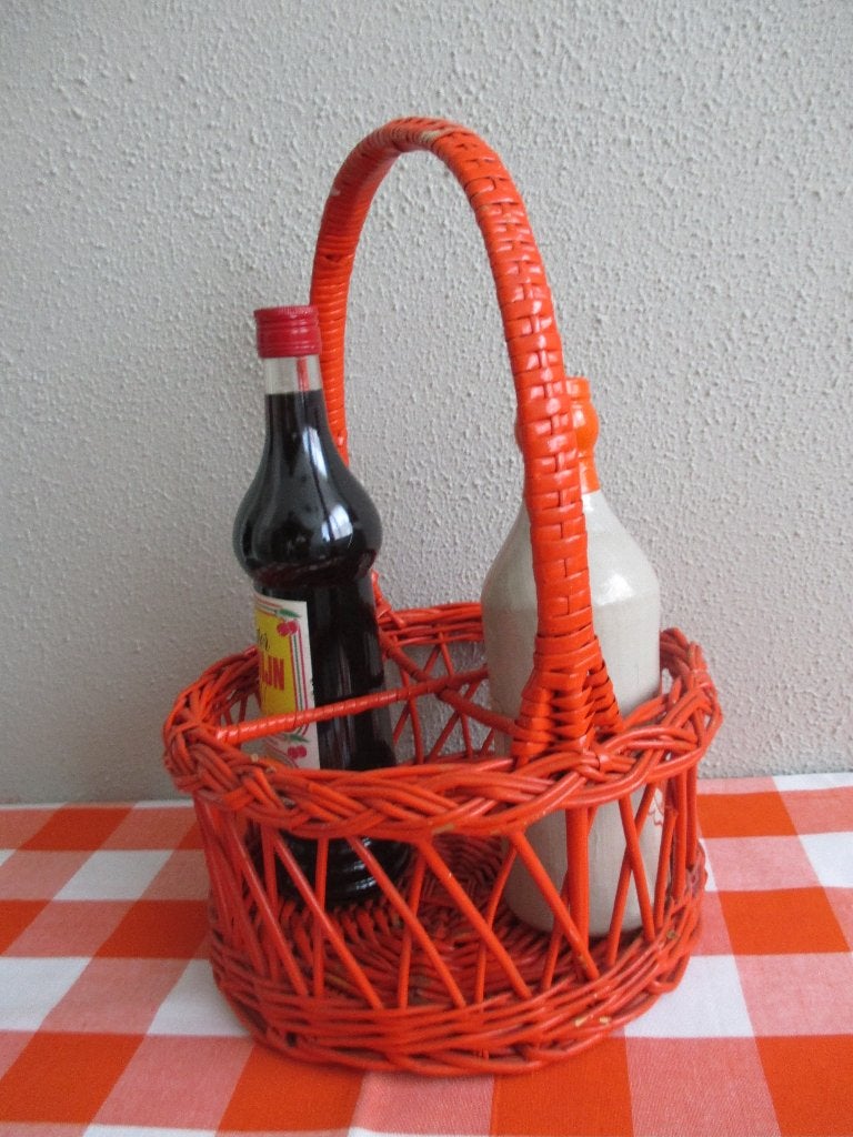 Leuke Vintage Rieten Flessenhouder Retro, Ophalen of Verzenden, Huis en Inrichting