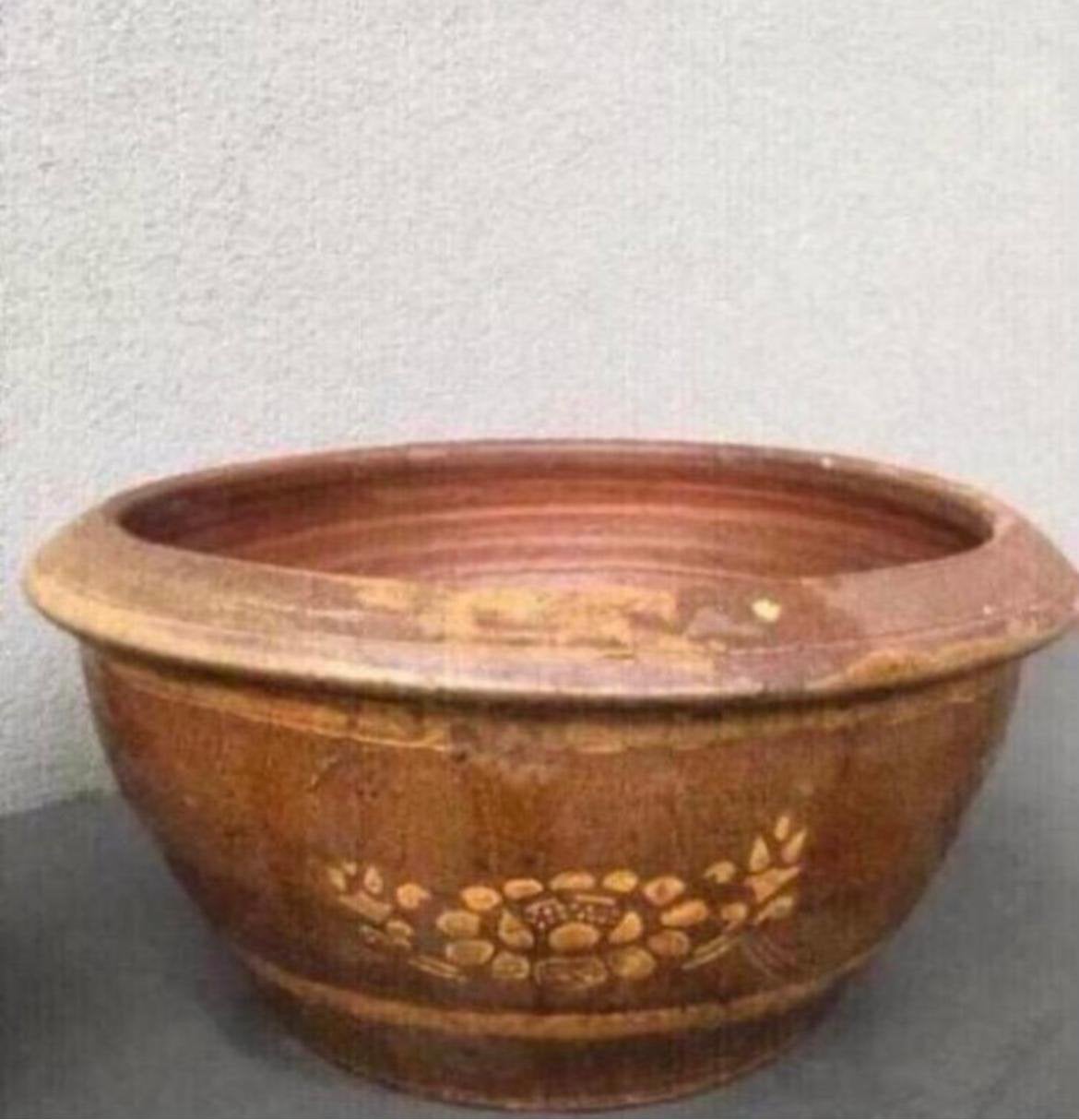 Grote terracotta bloempot 52cm met uniek decoratief patroon, Tuin en Terras, Bloempotten, Gebruikt, 40 cm of meer, Rond, Ophalen of Verzenden