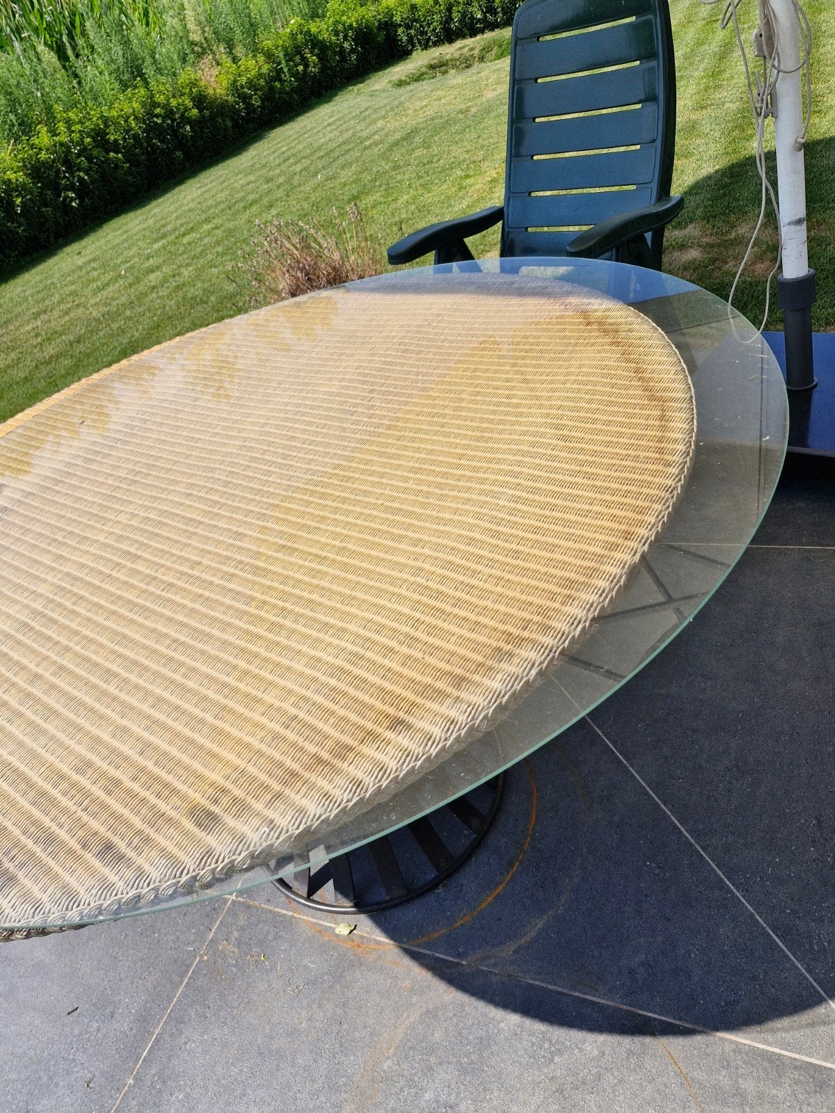 Glazen eettafelblad, rond, 1.20m doorsnede, Ophalen