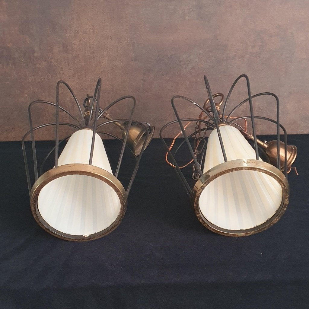 Vintage - Hanglamp - Plafondlamp - Kroonvorm - 2 Stuks., Gebruikt, KLASSIEK           -    VINTAGE, Glas, E27 (groot)