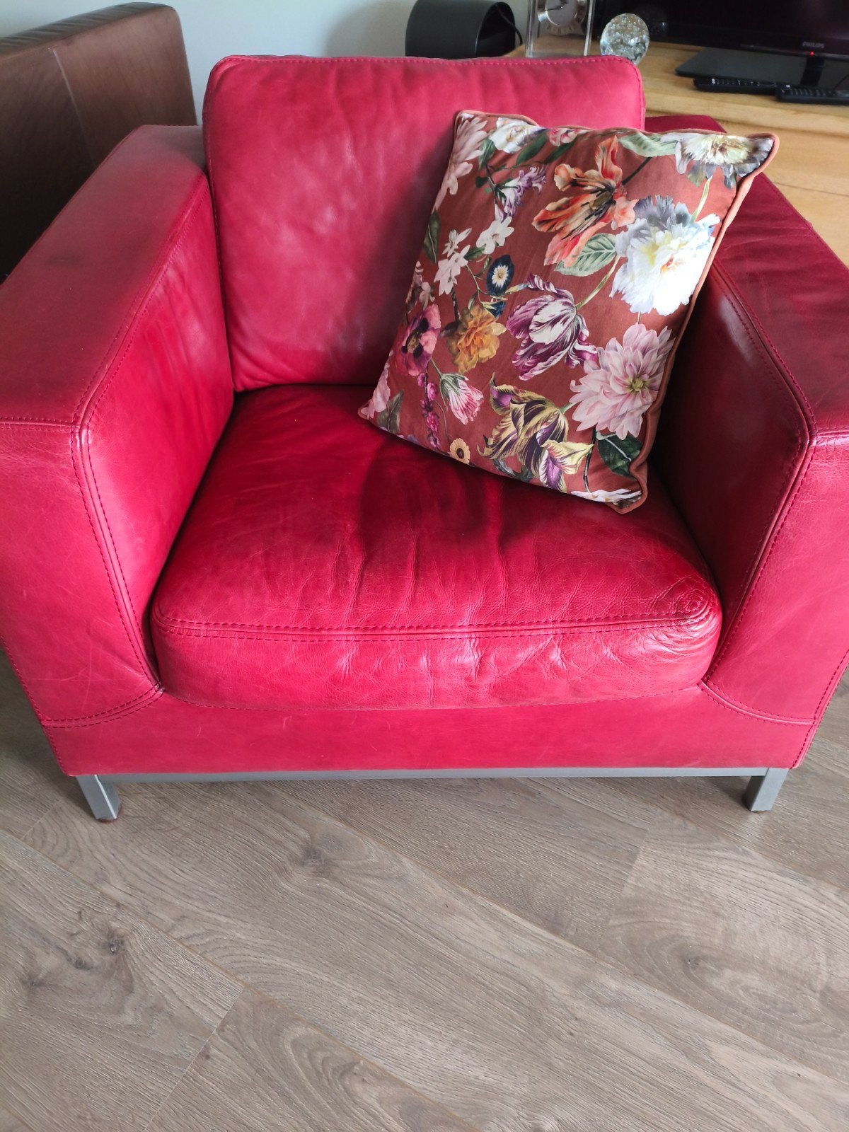 2 x leren rode fauteuil merk Machalke, Ophalen, Gebruikt, 75 tot 100 cm, 50 tot 75 cm