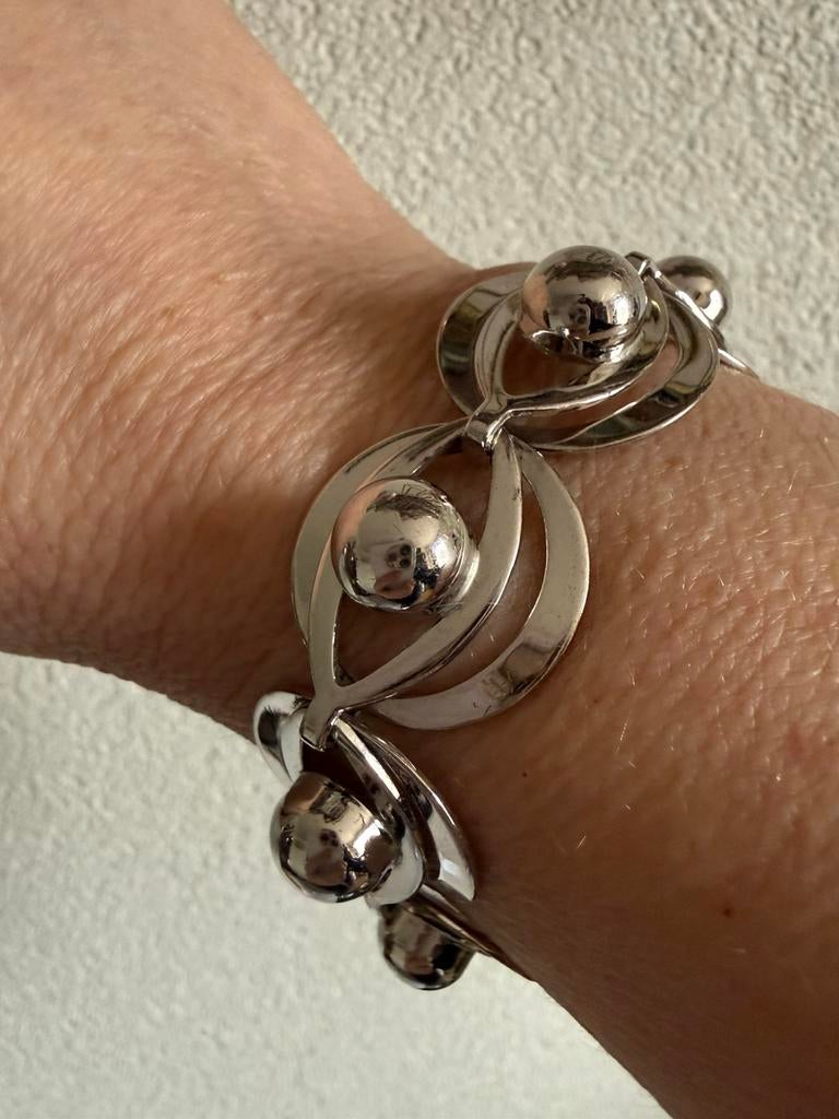 H065/Zilveren Vintage Zeldzame TEKA Modernist armband, Sieraden, Tassen en Uiterlijk, Gebruikt, Verzenden, X, Zilver