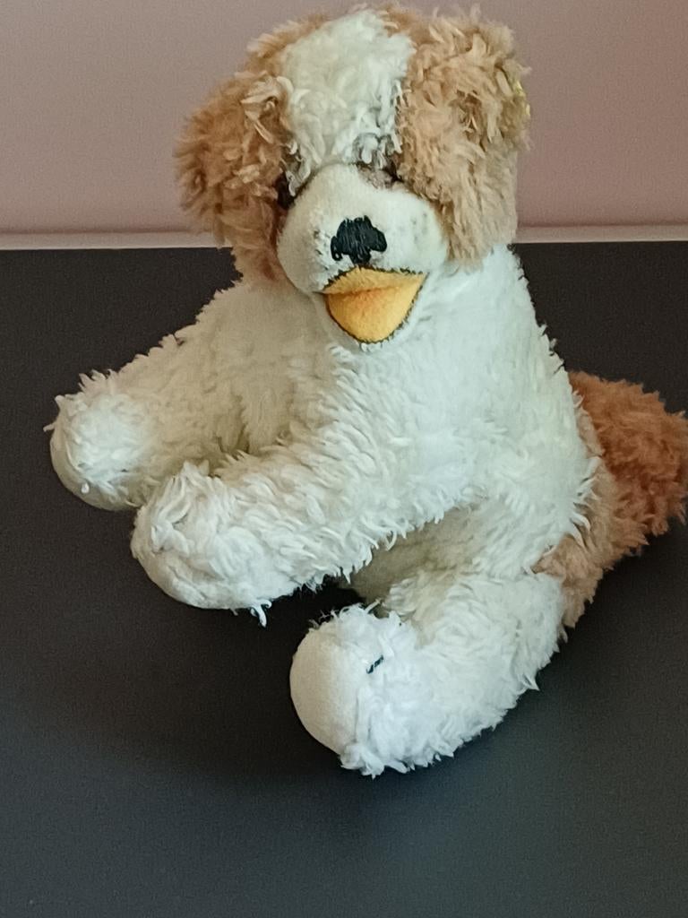 Antiek hondje van Steiff met knopje en vaantje, Antiek en Kunst, Ophalen of Verzenden