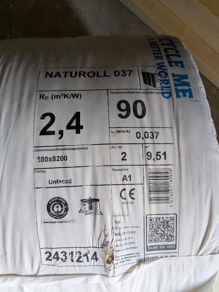 Knaul Naturoll 037 glaswol dikte 90mm, Doe-het-zelf en Verbouw, Isolatie en Afdichting, Ophalen, Dakisolatie, Nieuw, 5 tot 10 m²