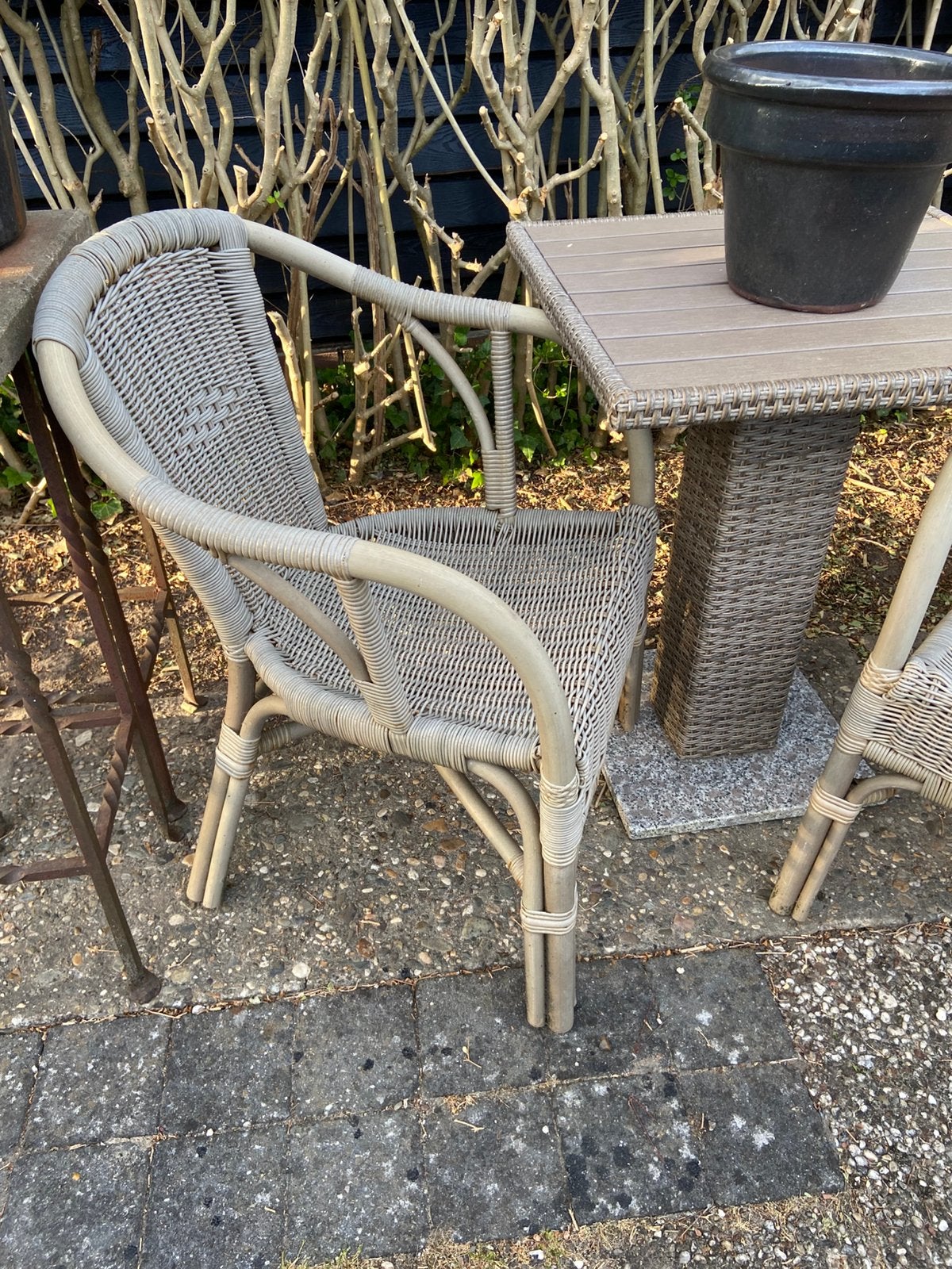 Bistro setje kunststof rotan/ marmer, Ophalen, Gebruikt, Vierkant