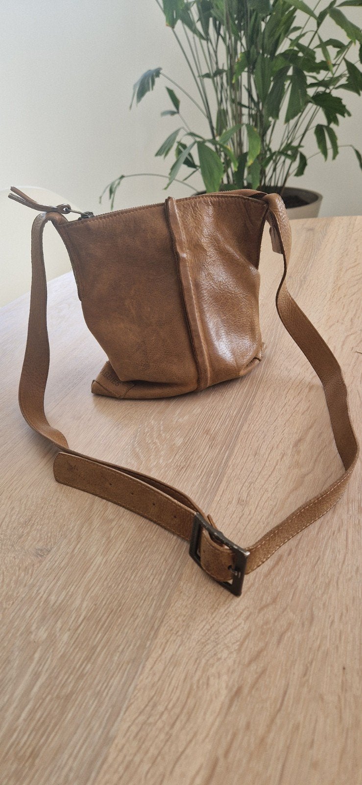 Shabbies leren schoudertasje 24x28 cm, Ophalen, Gebruikt, Bruin, Schoudertasje