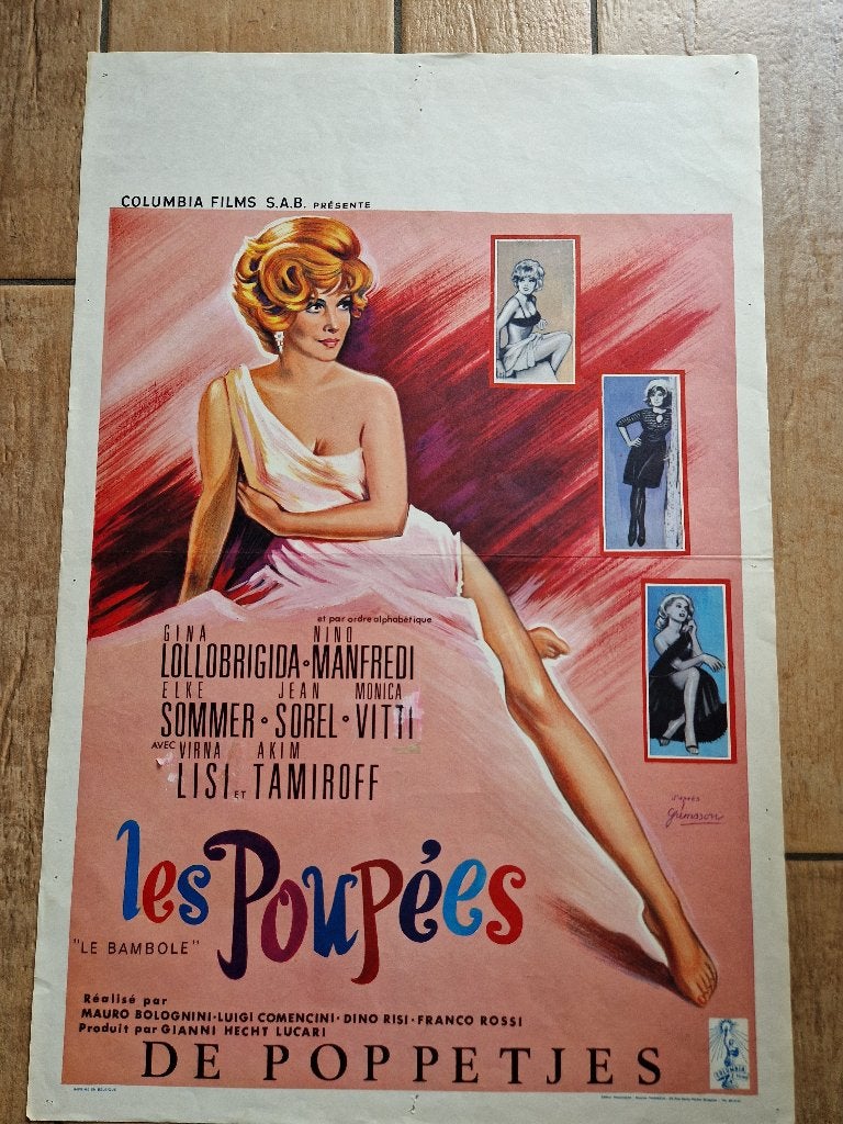 filmaffiche Gina Lollobrigide Les poupees 1965 filmposter, Rechthoekig Staand, Ophalen of Verzenden, Zo goed als nieuw, A1 t/m A3
