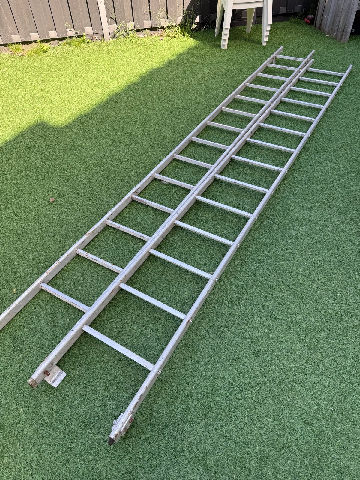Ladder 2x14 treden - Inschuifbaar, Ophalen, Gebruikt, Ladder, Opvouwbaar of Inschuifbaar